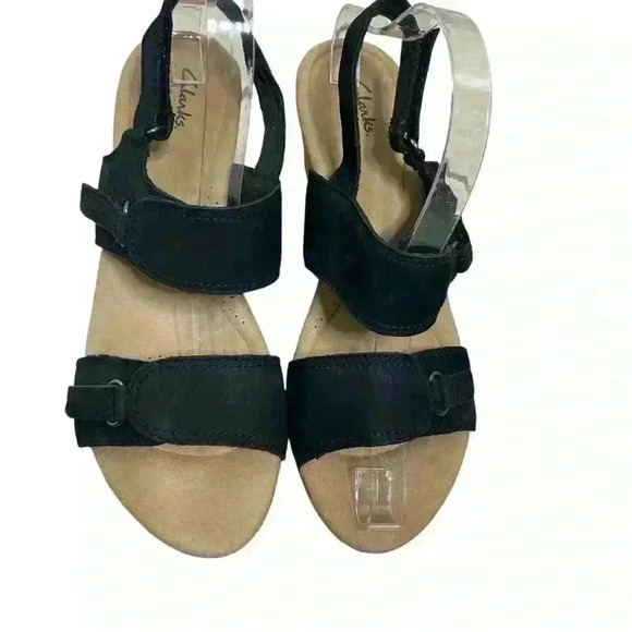 Clark’s black suede upper Comfort collection ortho light wedge sandals size 10 - Picture 8 of 8